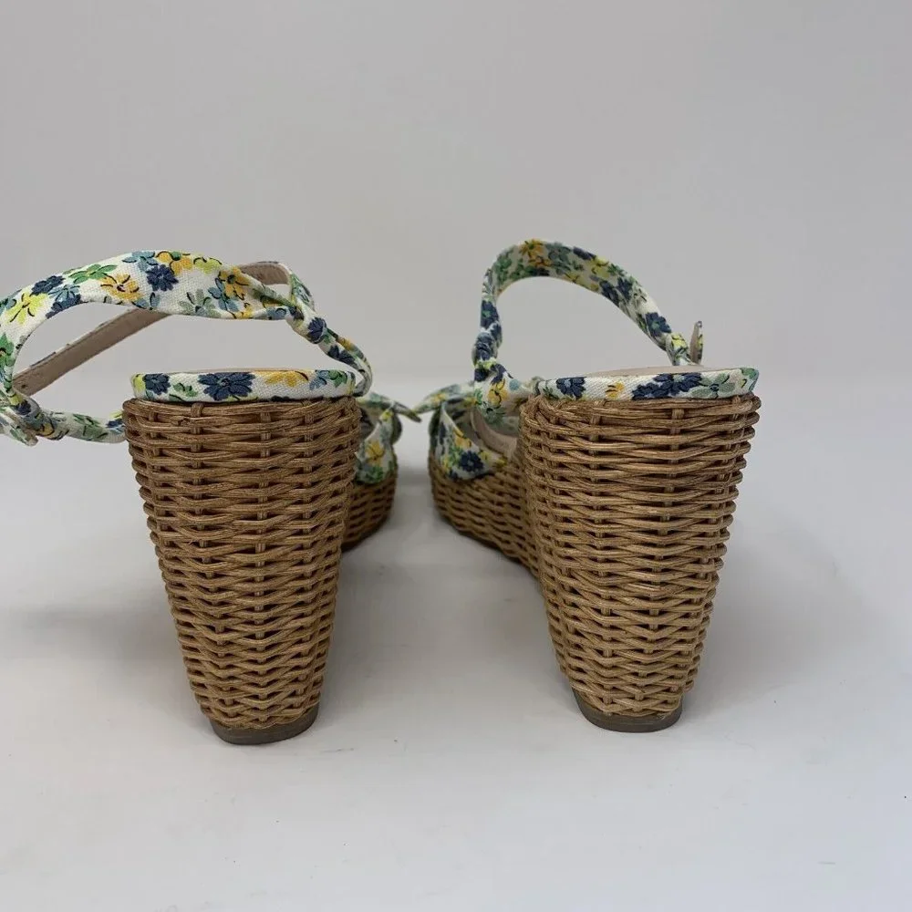 Kate Spade Patio Platform Wedge Sandals Women's 9.5 Floral Medley Parchment 0508